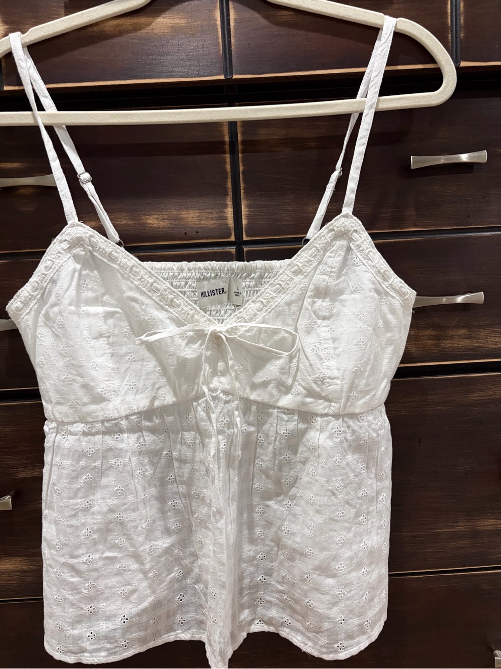 Hollister White Eyelet Tie-Top/ Size Large